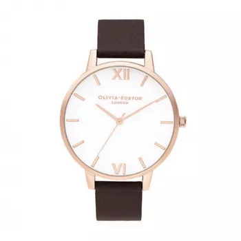 Olivia Burton Naiste Sparkle Bee Kell OB16SH07 - 34mm Roosakuldse tooniga roostevabast terasest korpus, valge pärlmutterketas, hall nahkrihm