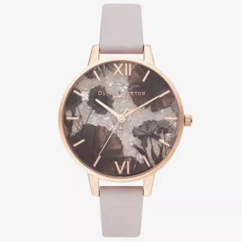 Olivia Burton Women's Sparkle Bee Watch OB16SP15 - 34 mm Stainless Steel Case, Grey Leather Strap, White/Silver Dial