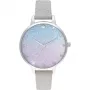 Olivia Burton Women's Sparkle Floral Watch OB16US49 - 34mm Rose Gold-Tone Stainless Steel Case, Grey Leather Strap, White Dial with Floral Print