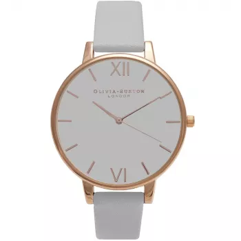 Olivia Burton naiste kell OB15BD61 38mm roostevabast terasest korpus, valge lilleline sihverplaat, hall nahkrihm