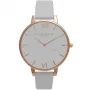 Olivia Burton naiste kell OB15BD61 38mm roostevabast terasest korpus, valge lilleline sihverplaat, hall nahkrihm