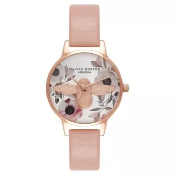 Olivia Burton Naiste Kell OB16AM101 30mm Roosakuldse Tooniga Roostevabast Terasest Korpuse ja Halli Nahkrihmaga