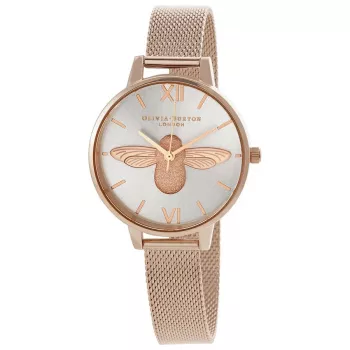 Olivia Burton naiste käekell OB16AM161 34mm roosakuldne roostevabast terasest korpus, hall nahkrihm, abstraktne lillemuster