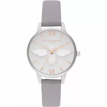 OLIVIA BURTON Naiste Kell OB16AM163 - 30mm Roostevabast Terasest Korpuse, Valge Sihtnumbri, Halli Nahkrihmaga
