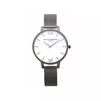 Olivia Burton naiste käekell OB16BDW06 38mm - valge sihverplaadi ja lillemustriga, hall nahkrihm