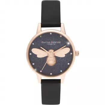 Olivia Burton naiste käekell OB16FB13 (30 mm) - roosakuldne toon, hall nahk, lilleline sihverplaat