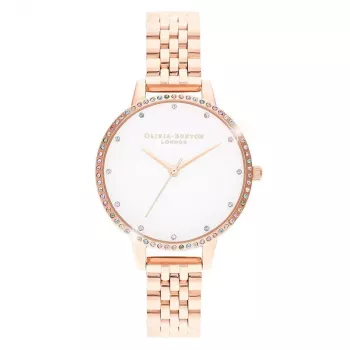 OLIVIA BURTON Naiste Kell OB16RB21 34mm Roosakuldne Roostevaba Teras Hall Nahk