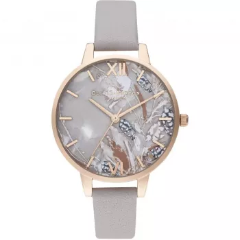 OLIVIA BURTON Naiste Kell OB16VM37 34mm Hõbedane Päikesekiirega Sihtnäidikuga Hall Nahkrihm