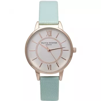 Olivia Burton Women's Wishing Watch OB15WD47 - 34mm Roosakuldne Roostevabast Terasest Korpuse, Valge Sihtnumbri Mesilase Ripatsiga, Hall Nahkrihm