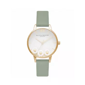 Olivia Burton Naiste Wishing Watch OB16CH17 - 30mm Roosakuldne Roostevabast Terasest Korp, Hall Nahkrihm, Valge Pärlmutrist Sihtnupp Mesilase ja Lillemotiviga