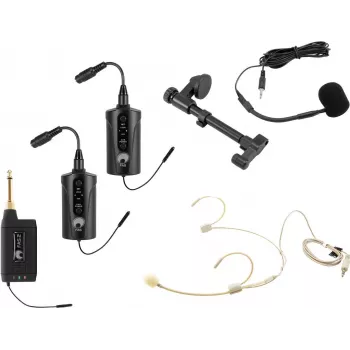 OMNITRONIC Set FAS TWO kahe kanaliga UHF juhtmevaba süsteem 2 kehapakiga, peakomplekti ja akustilise kitarri mikrofoniga (660-690 MHz) 20000973