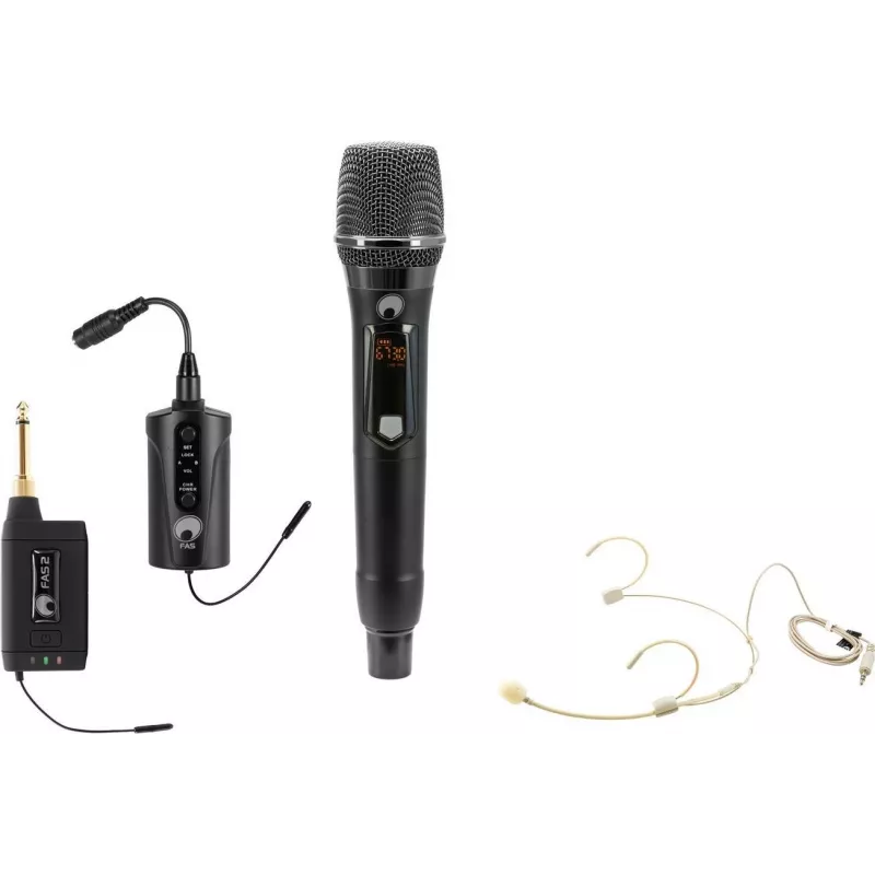 OMNITRONIC komplekt FAS TWO + dünaamiline juhtmevaba mikrofon + kehamikrofonisaatja + peakomplekt 660-690MHz (20000970)