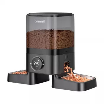 ONEISALL PF10 Double Intelligent Feed Dispenser 5L Automatic Pet Feeder with Wi-Fi, Stainless Steel Bowls, Voice Recorder, Battery Backup