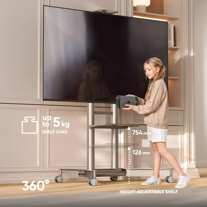 ONKRON TS1571-C mobiilne TV-alus AV-riiuliga 32-75 tolli ekraanidele, šampanja