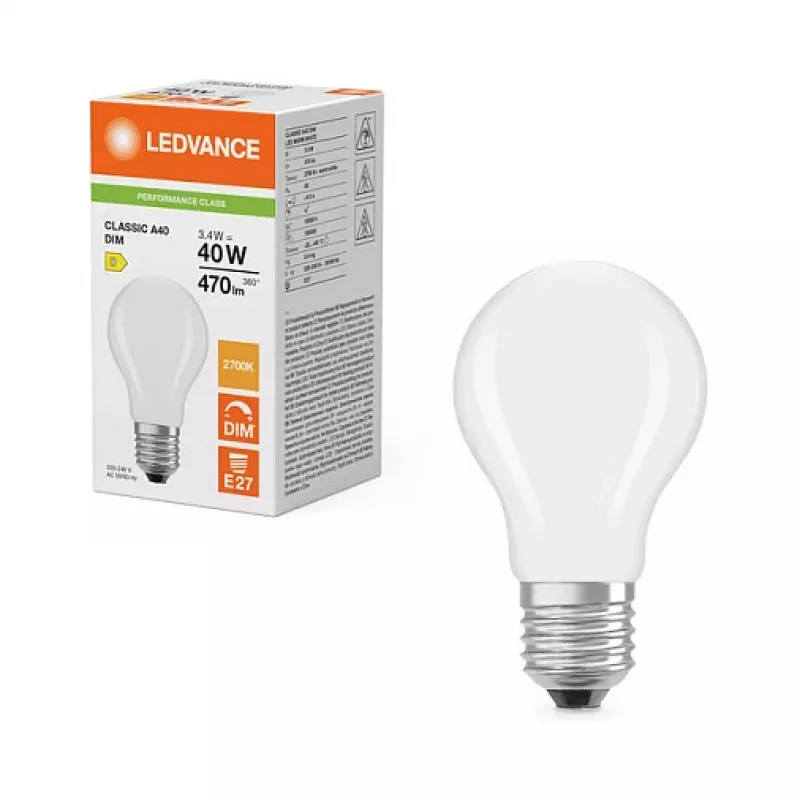 OSRAM LED Classic A 40 Filament DIM P 3.4W 827 matt hämaratav LED-lamp