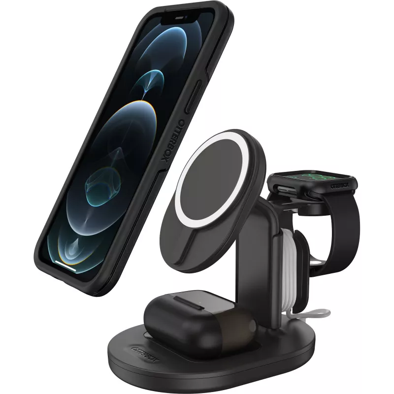 OtterBox 3-in-1 MagSafe juhtmevaba laadimisjaam - Radiant Night (must) - 7,5W iPhone, AirPods, Apple Watch