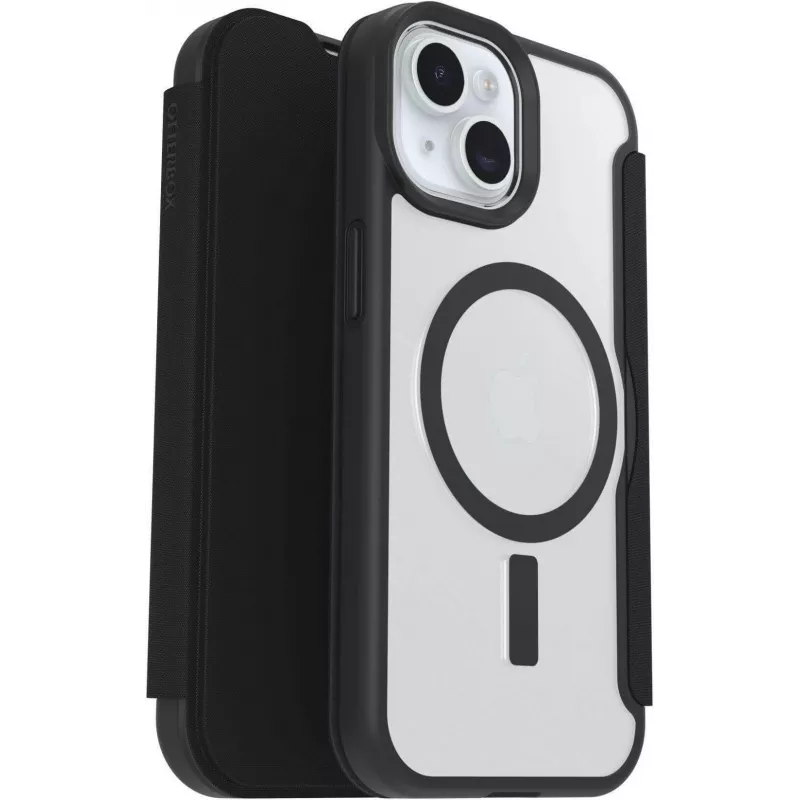 OtterBox React Folio MagSafe Series Case for Apple iPhone 15/14/13 - Black Crystal (Transparent Black)