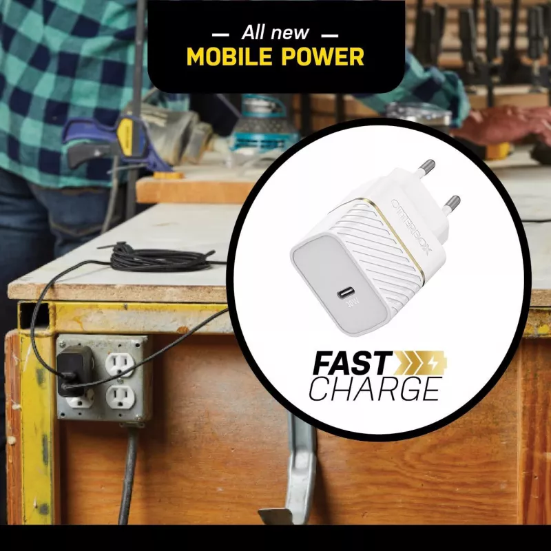 OtterBox Wall Charger 30W USB-C PD 3.0 Cloud Dust White
