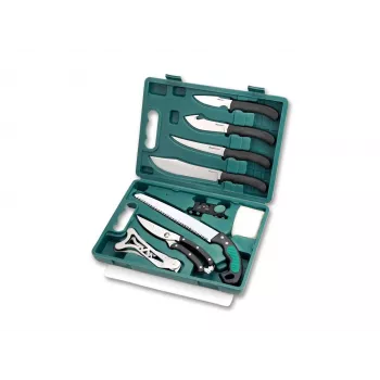 Outdoor Edge Game Pro Kit 10-osaline välilõikuse komplekt nugade, sae, kääride, teritusvahendi, kinnaste, lõikelauda ja kõvakohvriga