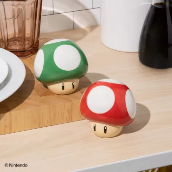 Paladone Super Mario Mushroom soola- ja pipratoos (punane Super Mushroom ja roheline 1-Up Mushroom)
