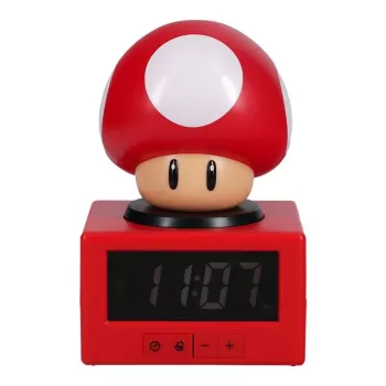 Paladone Super Mario Super Mushroom ikoon äratuskell - digitaalne LCD, USB-toitega, ametlikud Nintendo heliefektid, punane/valge