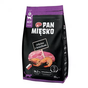 PAN MIĘSKO vasikaliha krevettidega S kuivtoit täiskasvanud kassidele, teraviljavaba, 10 kg kott