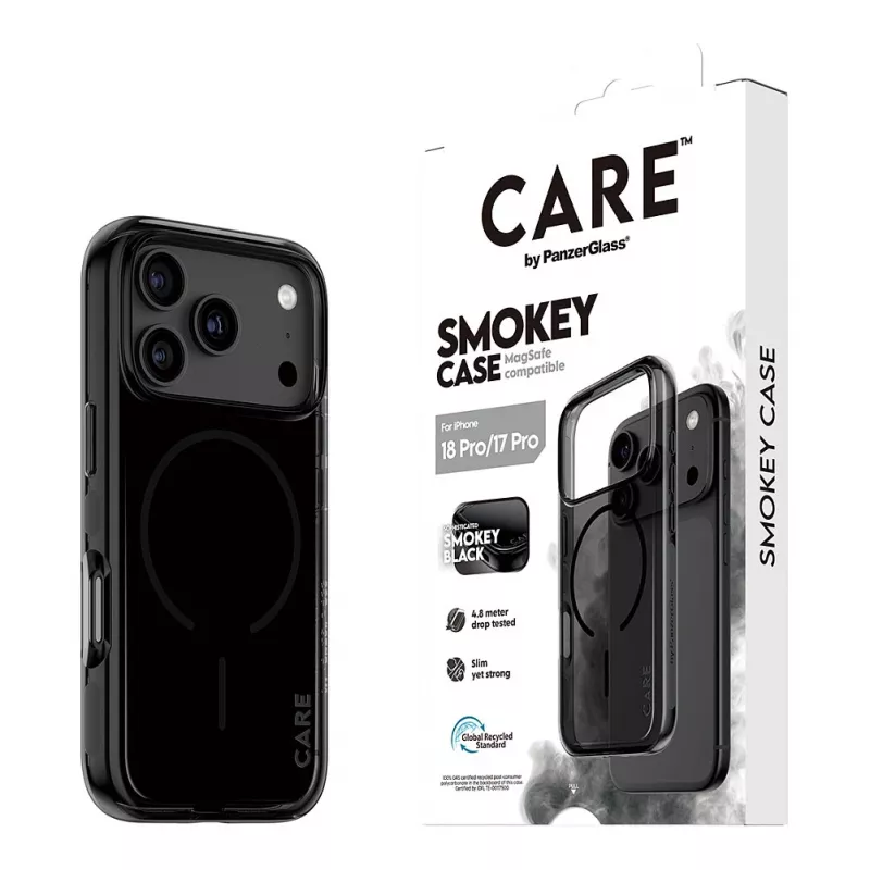 PanzerGlass CARE Smokey ümbris musta MagSafe'iga iPhone 17 Pro jaoks