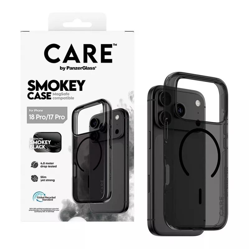 PanzerGlass CARE Smokey ümbris musta MagSafe'iga iPhone 17 Pro jaoks