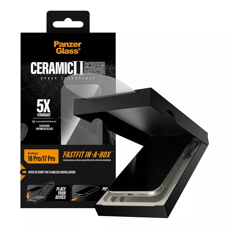 PanzerGlass keraamiline ekraanikaitse iPhone 17 Pro jaoks FastFit In-A-Boxiga