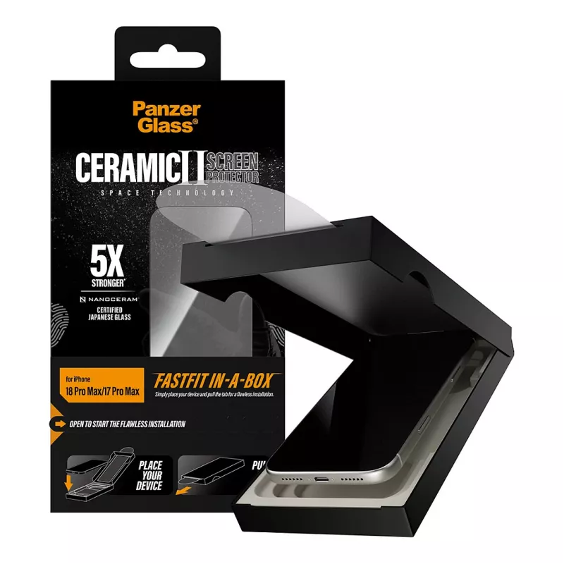 PanzerGlass keraamiline ekraanikaitse iPhone 17 Pro Maxile FASTFIT IN-A-BOX-iga
