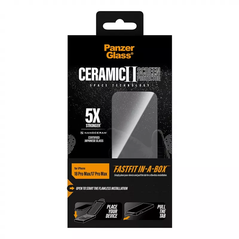 PanzerGlass keraamiline ekraanikaitse iPhone 17 Pro Maxile FASTFIT IN-A-BOX-iga
