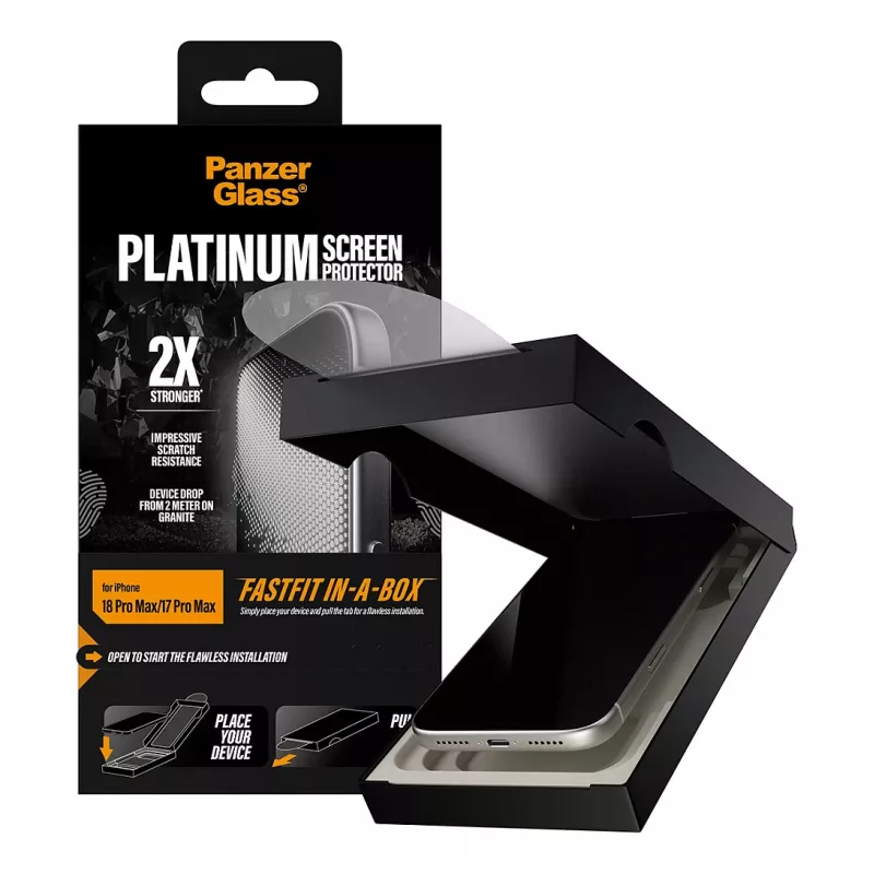 PanzerGlass Platinum ekraanikaitse iPhone 17 Pro Maxile FASTFIT IN-A-BOXiga