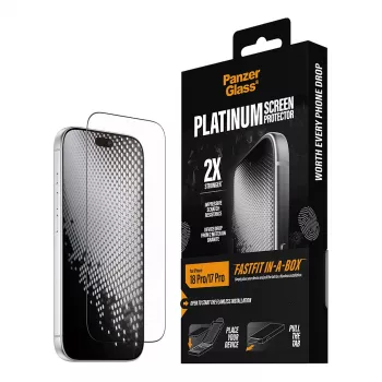 PanzerGlass Platinum ekraanikaitse iPhone 17 Pro jaoks FastFit paigaldusraamiga