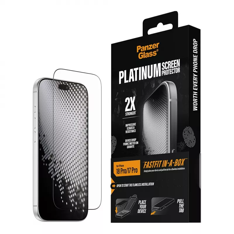 PanzerGlass Platinum ekraanikaitse iPhone 17 Pro jaoks FastFit paigaldusraamiga