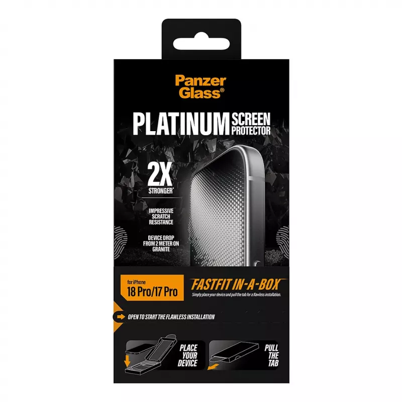 PanzerGlass Platinum ekraanikaitse iPhone 17 Pro jaoks FastFit paigaldusraamiga