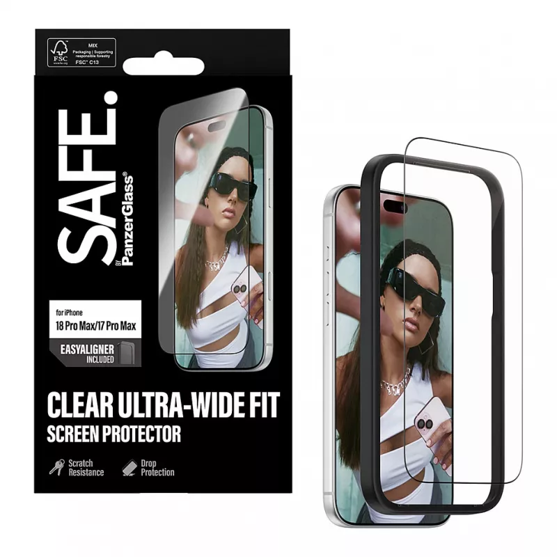 PanzerGlass SAFE ekraanikaitse iPhone 18 Pro Max/17 Pro Max jaoks - ülilai karastatud klaas, antibakteriaalne, 9H kõvadus
