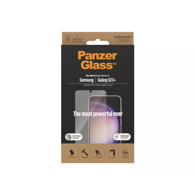 PanzerGlass Ultra-Wide Fit kaitseklaas Samsung Galaxy S23+ jaoks koos paigaldusraamiga