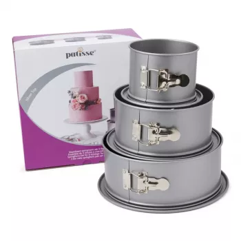 Patisse PAT-03525 Lahtikäiv koogivormi komplekt, 3 tk (18/22/26 cm), mittenakkuva süsinikteras, must