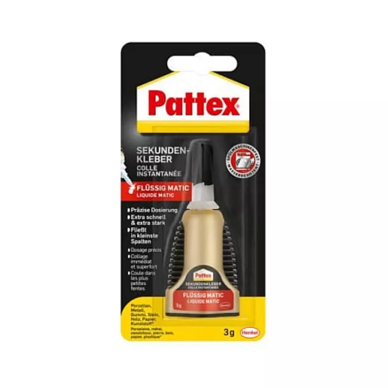 Pattex Matic Liquid Super Glue, Applikatorflasche, 3g, Läbipaistev, Solvent-Based Contact Adhesive pst2c