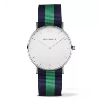 PAUL HEWITT Unisex Sailor Line Quartz Watch 39mm Rose Gold Stainless Steel Case White Dial Green Perlon Strap PHSASSTWNG20S