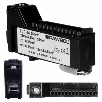 PAWBOL E.4136C Kruvita klemmliist LZB, 6-pooluseline, 2,5 mm², 450 V, 24 A, must