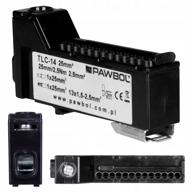 PAWBOL E.4136C Kruvita klemmliist LZB, 6-pooluseline, 2,5 mm², 450 V, 24 A, must