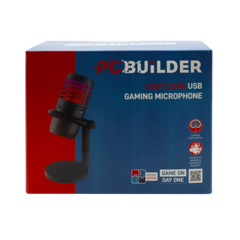 PCBuilder CAST CORE USB mängimikrofon - kondensaatormikrofon, kardioidne, RGB, USB-C