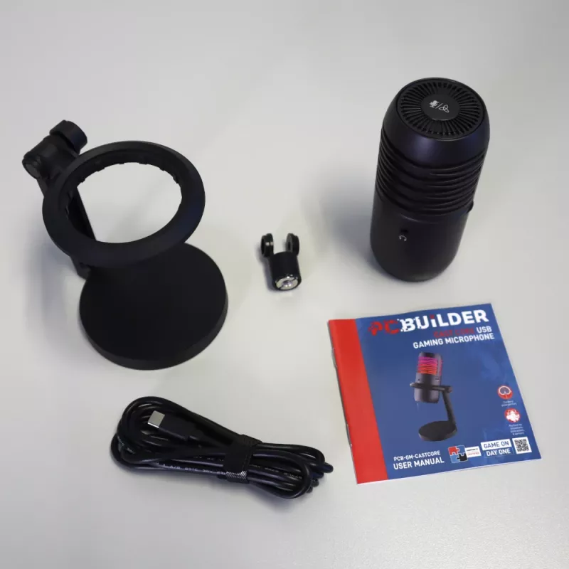 PCBuilder CAST CORE USB mängimikrofon - kondensaatormikrofon, kardioidne, RGB, USB-C