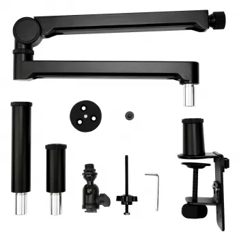 PCBuilder CAST STEADY Mikrofoni jalg - lauaklamber käärijalg, teras, 1.5 kg koormus, 750 mm ulatus, 360° pöörlemine, peidetud kaablihaldus, must