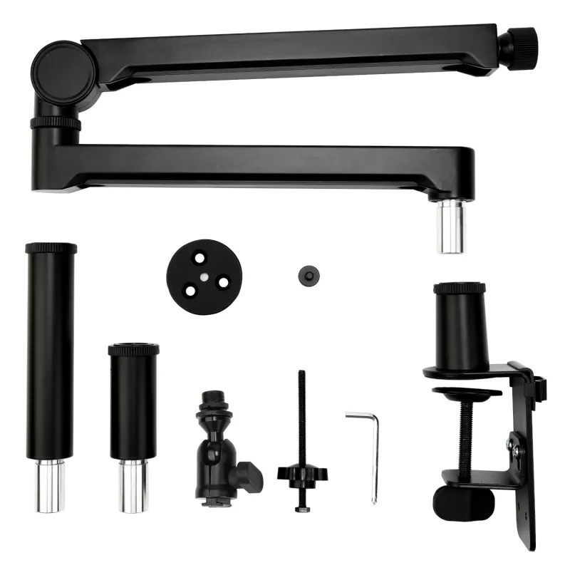 PCBuilder CAST STEADY Mikrofoni jalg - lauaklamber käärijalg, teras, 1.5 kg koormus, 750 mm ulatus, 360° pöörlemine, peidetud kaablihaldus, must