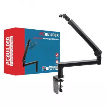 PCBuilder CAST STEADY Mikrofoni jalg - lauaklamber käärijalg, teras, 1.5 kg koormus, 750 mm ulatus, 360° pöörlemine, peidetud kaablihaldus, must