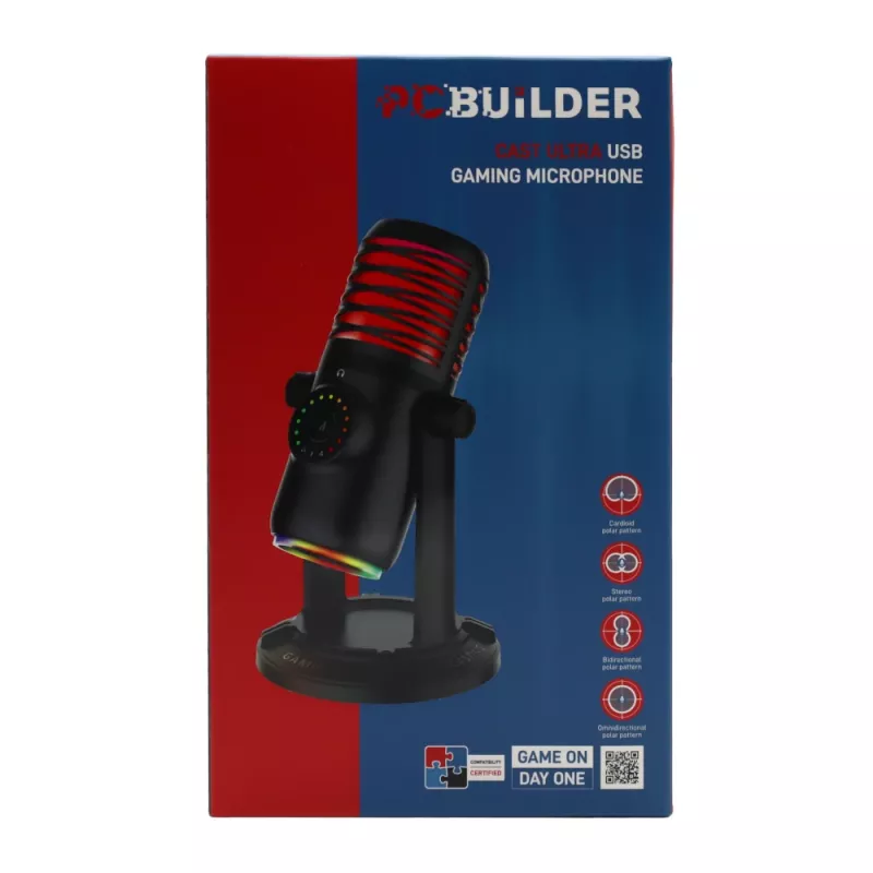 PCBuilder CAST ULTRA USB mängumikrofon - Kondensaator, Kardioid, RGB, Null-latentsusega jälgimine