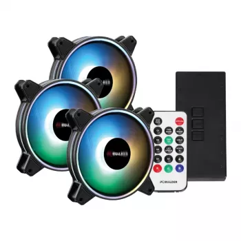 PCBuilder Tempest Chill Ventilaatorikomplekt 3x120mm Dual Glow ARGB ventilaator + kontroller + RF-pult