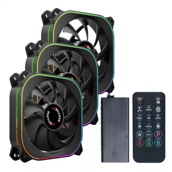 PCBuilder TORNADO CHILL ARGB 120mm ventilaatori komplekt - 3 tk, adresseeritav RGB, PWM, hüdrauliline laager, 65 CFM, 6-pordiline jaotur